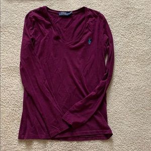 Ralf Lauren polo. Long sleeve v neck. Wine color